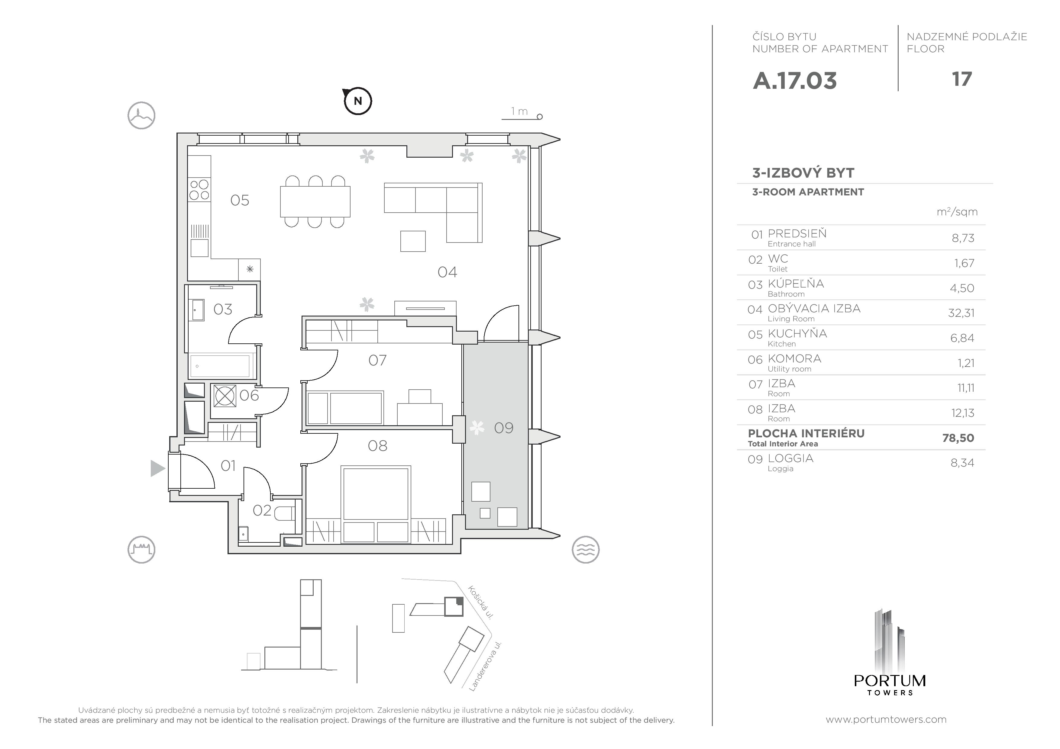 Portum Towers - A.17.03 - Pôdorys