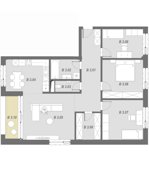 Rezidencia Masaryková - B3 (B1) - Pôdorys