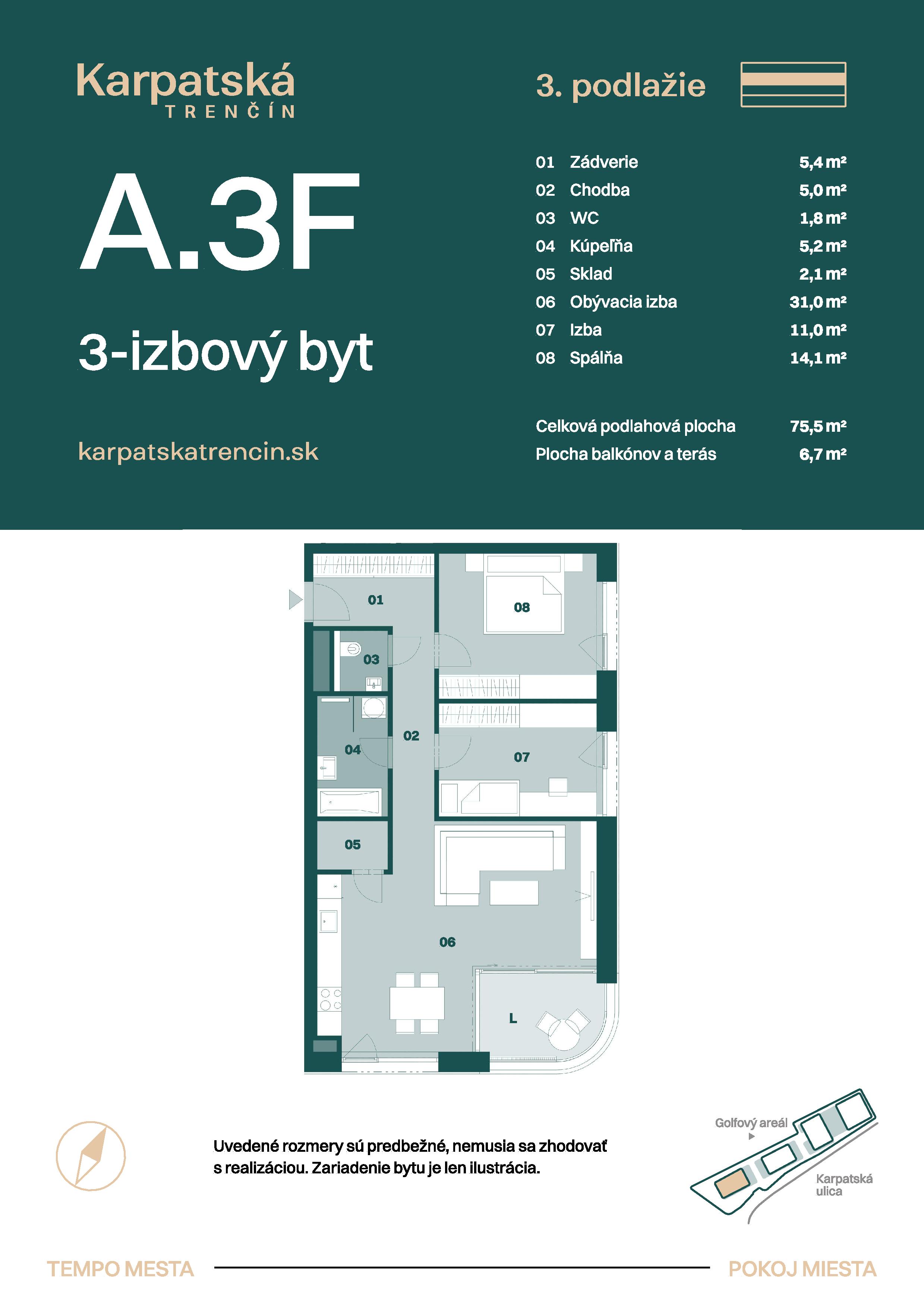 Karpatská Trenčín - A.3F - Pôdorys